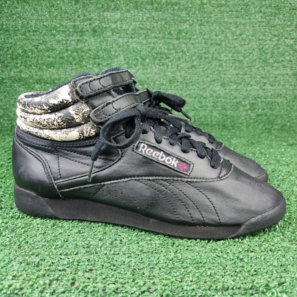 Reebok Sneakers Womens 8.5 Black Freestyle Hi Crackle Ankle High Top Straps